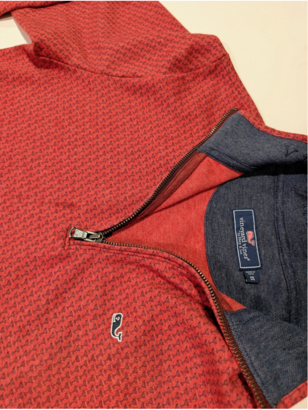 Vineyard Vines Saltwater Quarter Zip Mens XS Red Martini Glass Print Pullover - Picture 6 of 11